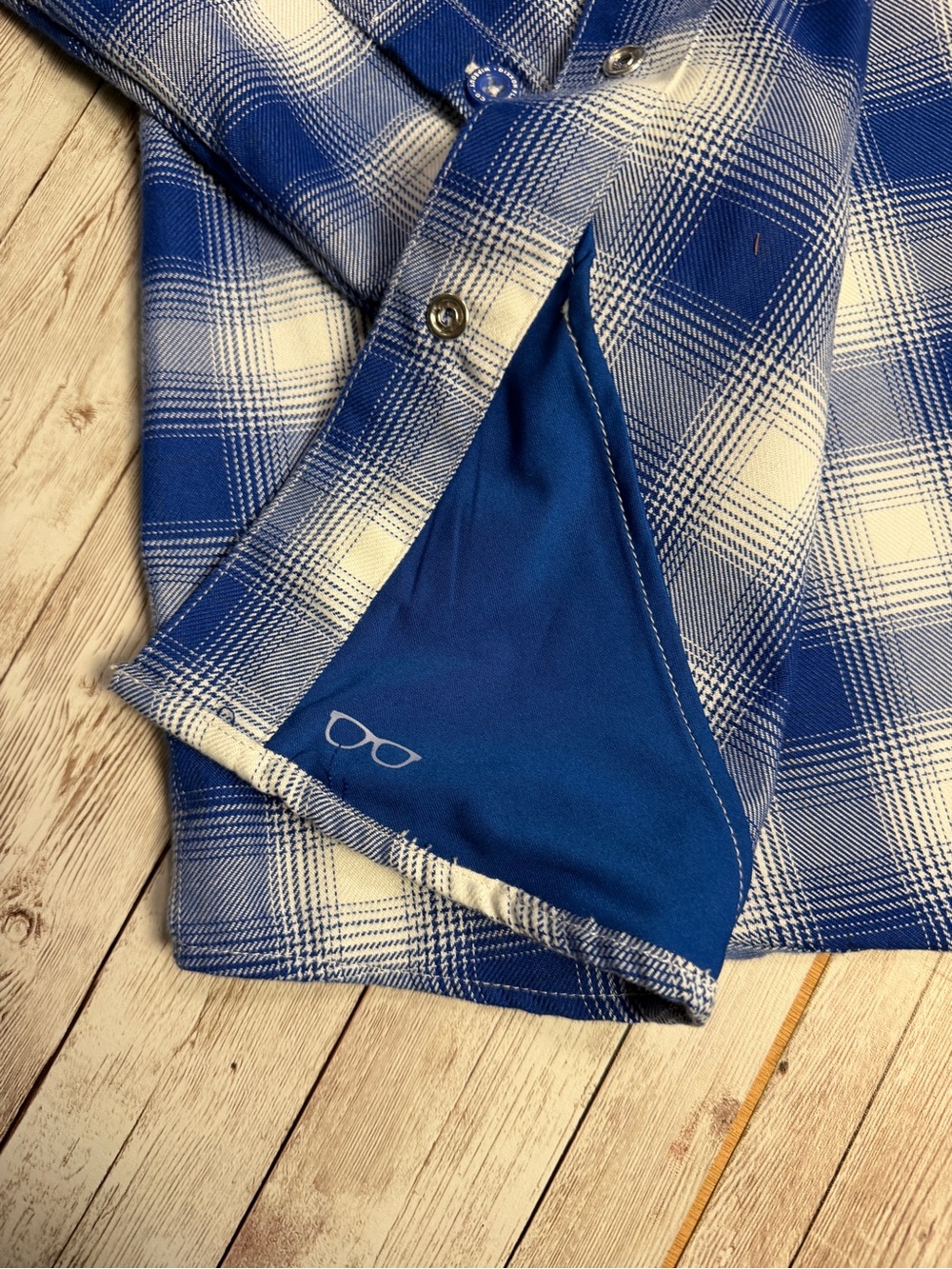 DIXXON womans Blue and White Plaid Button-Down Shirt - Picture 7 of 7